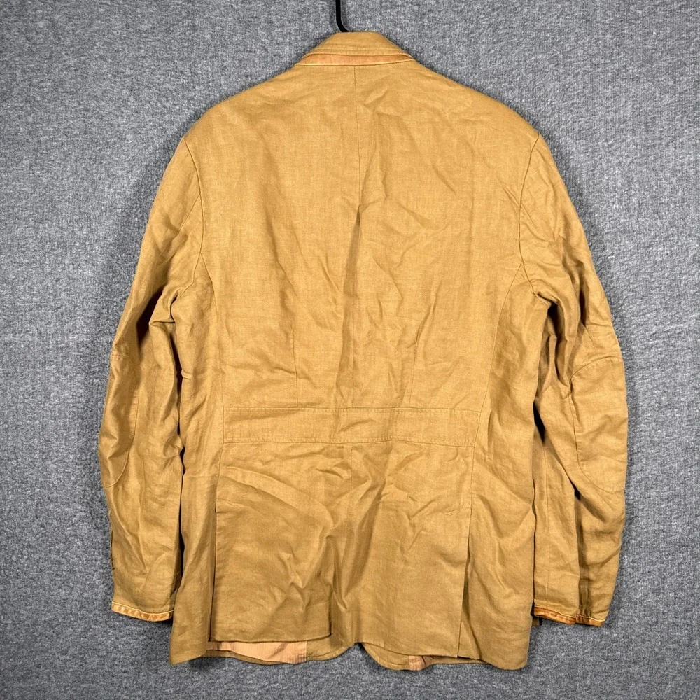 Polo Ralph Lauren Sport Coat Blazer Men Large Tan 100% Linen Surgeon Cuff Jacket